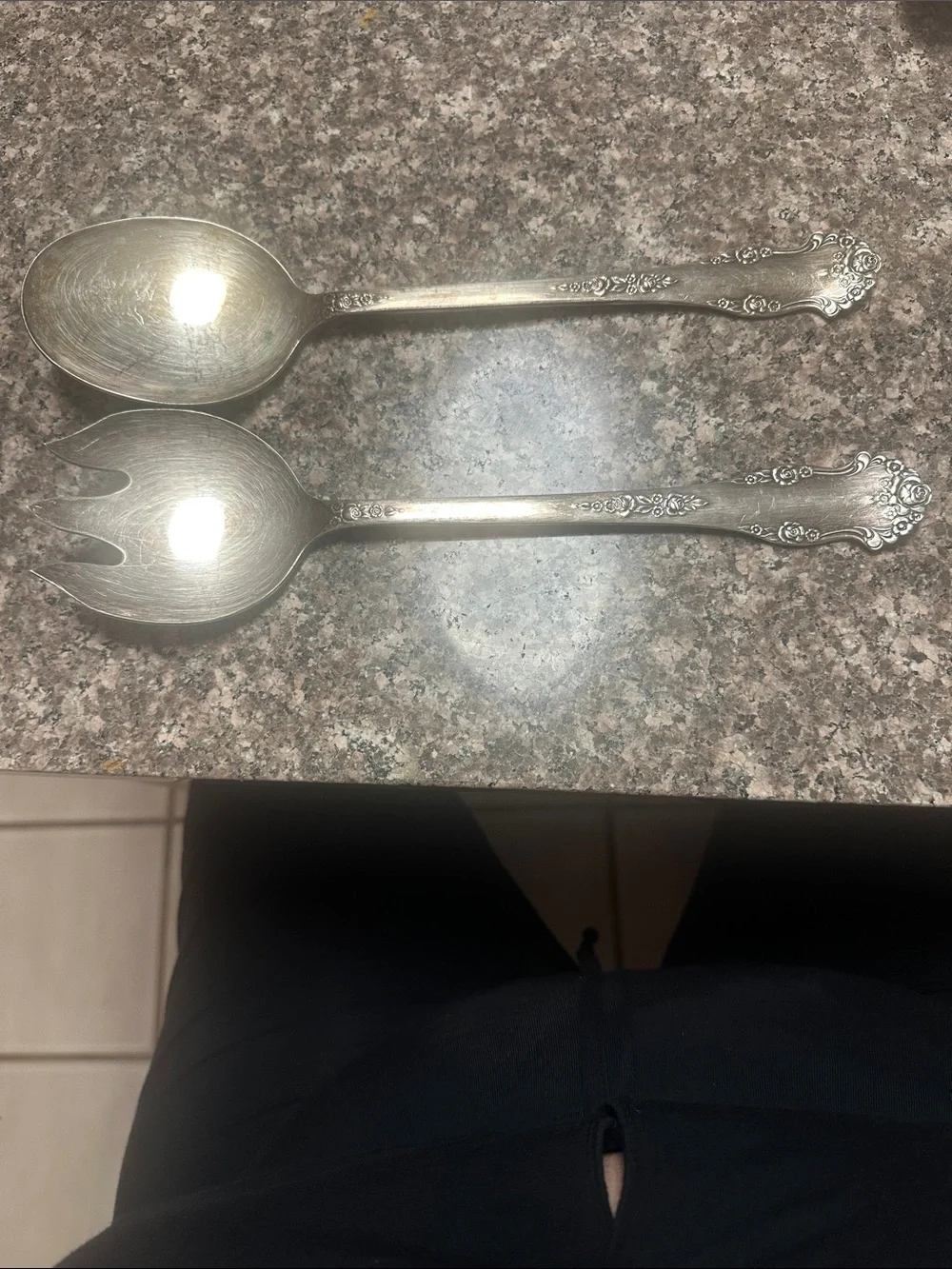 King Edward’s Silver Serving Spoon and Fork Set - Elegant Floral Handle